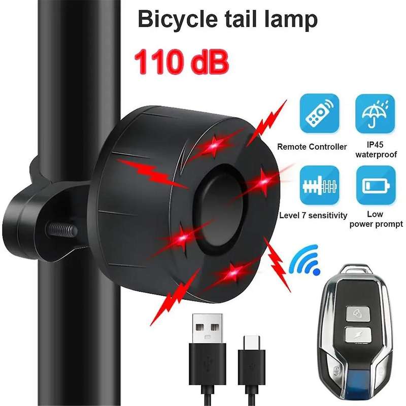 Bike Alarm Taillight USB Charging IPX65 Waterproof Bicycle Rear Light Brake Sensing Bicycle Lamp Ant