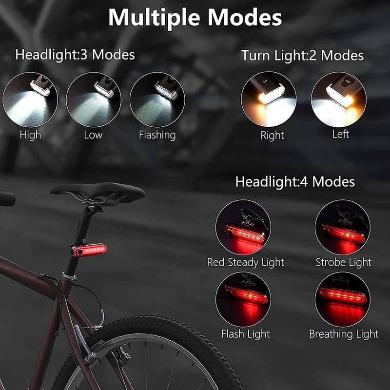 Bike Light Set - 3600 Lumen USB Rechargeable Super Bright 3 LED Headlight with Turn Light, 4 Modes T