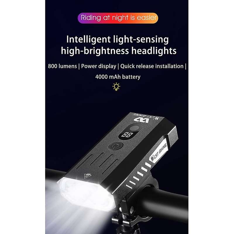 Bike Light Headlight Bicycle Handlebar Front Lamp Cycling Flashlight Safety Light Sensor Light,Black