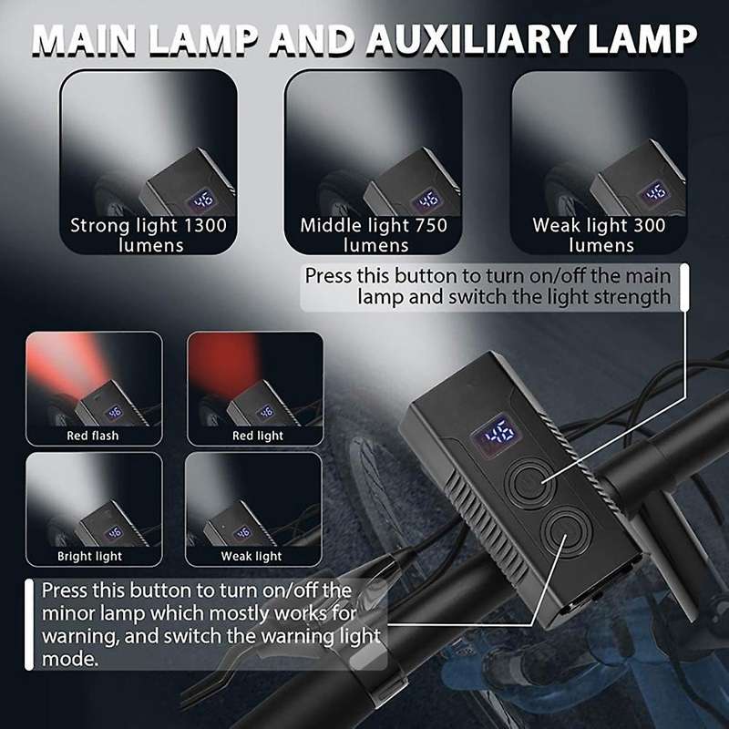 Bike Light Bike Headlight Taillight Handlebar USB Rechargeable Bicycle Front Rear Light with Power B
