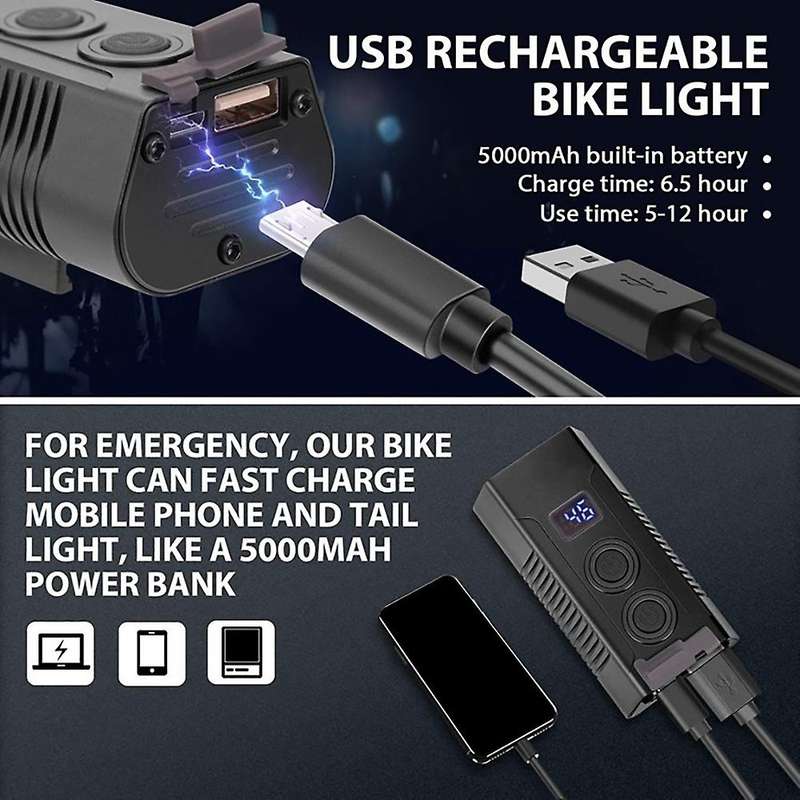 Bike Light Bike Headlight Taillight Handlebar USB Rechargeable Bicycle Front Rear Light with Power B