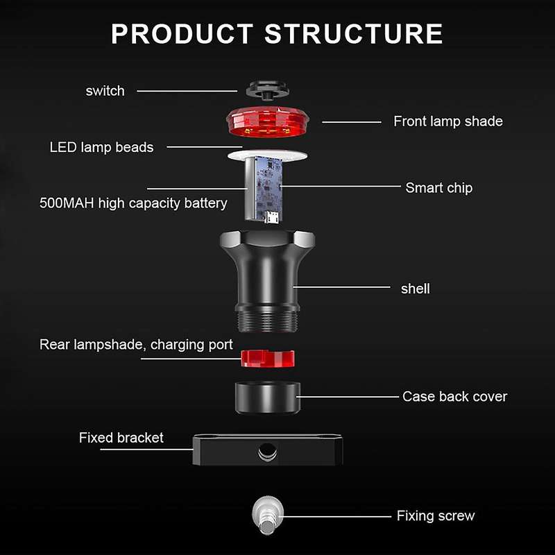 Bike Rear Light IPx6 Waterproof LED Charging Bicycle Brake Sensing Light Accessories Bike Taillight