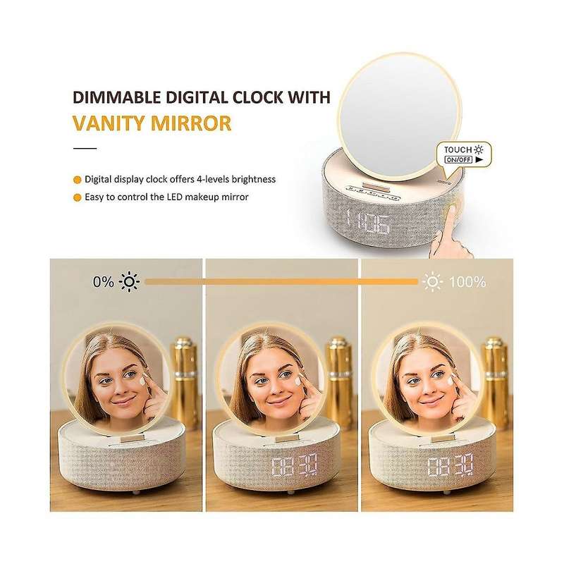Birthday Gifts for All 6 In 1 Wireless Phone Charger with Digital Alarm, Mirror Light with Bluetooth