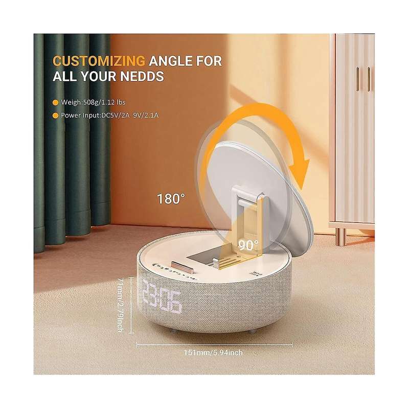 Birthday Gifts for All 6 In 1 Wireless Phone Charger with Digital Alarm, Mirror Light with Bluetooth