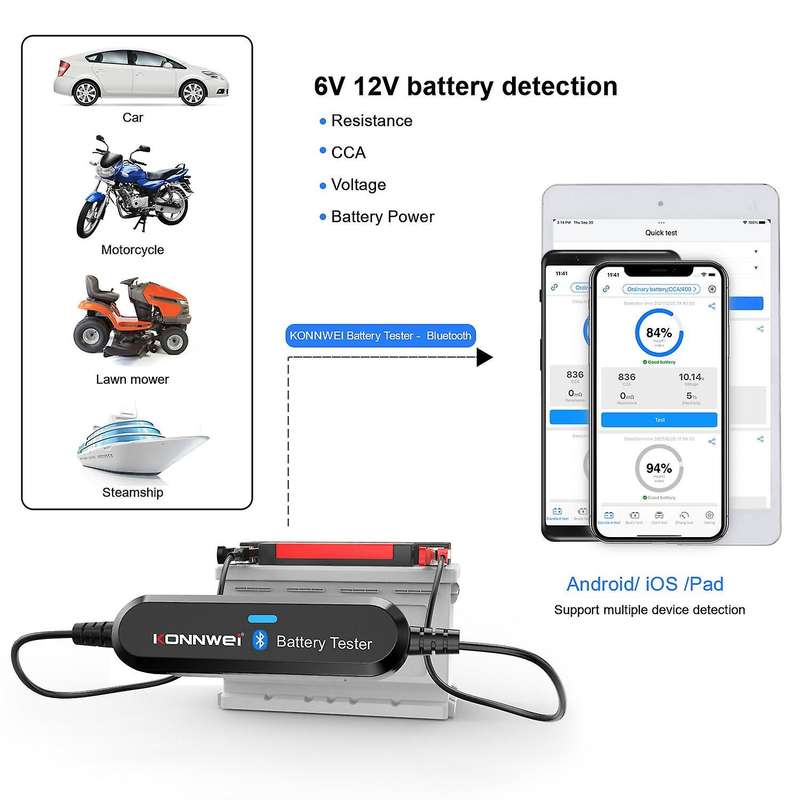 BK100 Wireless BT Battery Tester 100-2000 6V 12V Battery Detector Battery Cranking Charging Analyz