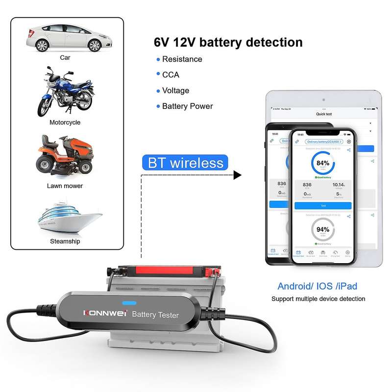 BK100 Wireless BT Battery Tester 100-2000 6V 12V Battery Detector Battery Cranking Charging Analyzer