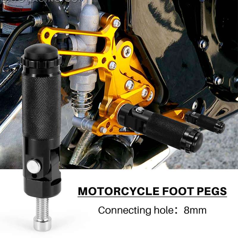 Black 8Mm Cnc Universal Motorcycle Bike Folding Foot Pegs Rear Rest Cruiser Chopper Cafe School Tou