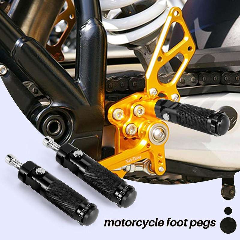 Black 8Mm Cnc Universal Motorcycle Bike Folding Foot Pegs Rear Rest Racing Cruiser Chopper Cafe Old