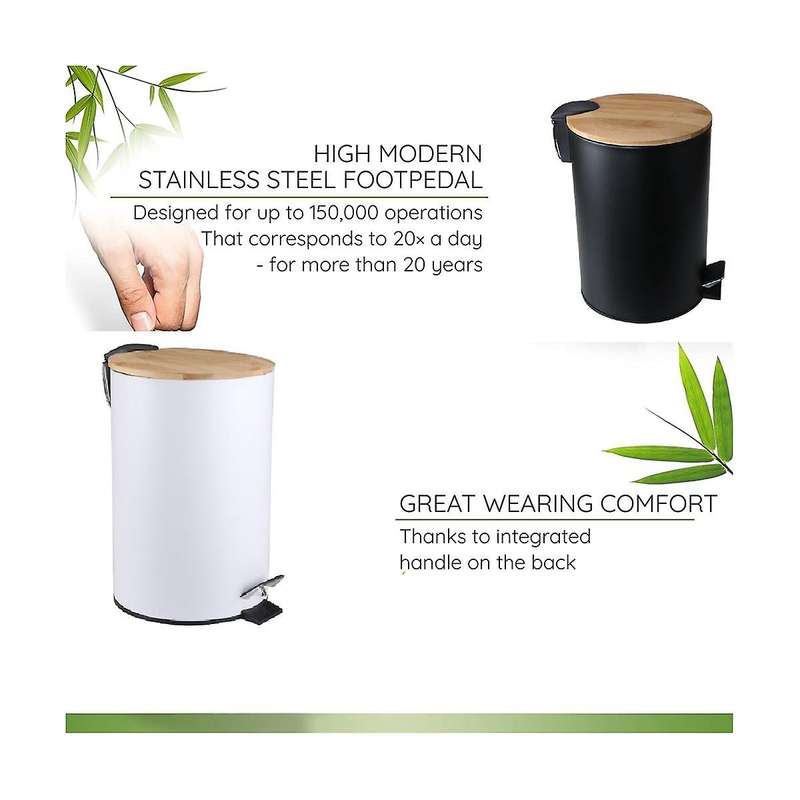 Black Bathroom Trash Can - Small Trash Can with Lid for Bathroom - Stainless Steel Bathroom Garbage