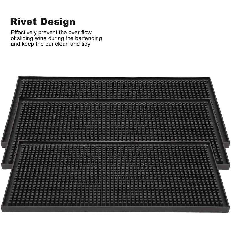 Black Bar Mat Spill Mat Glass Drying Mat Cocktail Mixing Service Mat for Counter Top(12inch(L) x 6