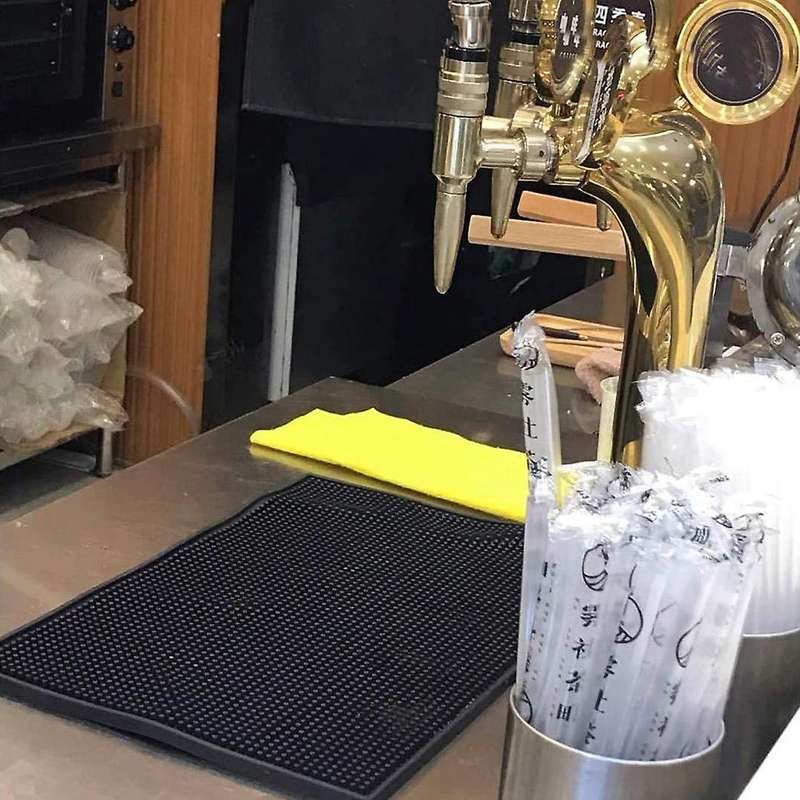 Black Bar Mat Spill Mat Glass Drying Mat Cocktail Mixing Service Mat for Counter Top(12inch(L) x 6