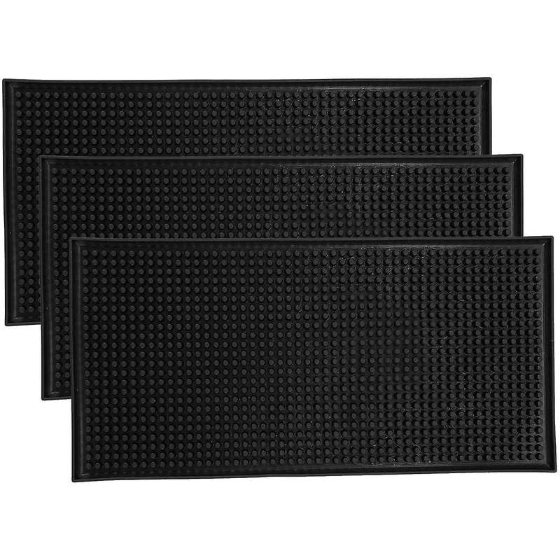 Black Bar Mat Spill Mat Glass Drying Mat Cocktail Mixing Service Mat for Counter Top(12inch(L) x 6