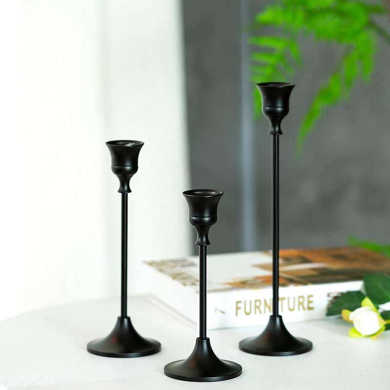 Black Candlestick Set Of 6 for Fireplace Dining Table Home Decoration