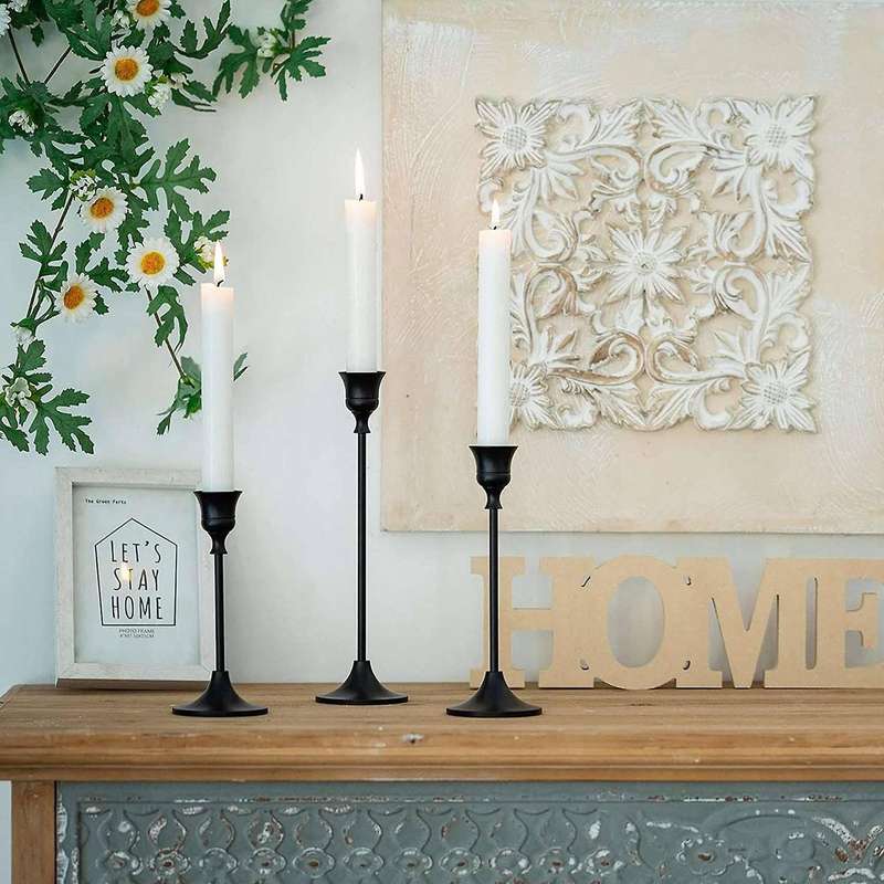 Black Candlestick Set Of 6 for Fireplace Dining Table Home Decoration