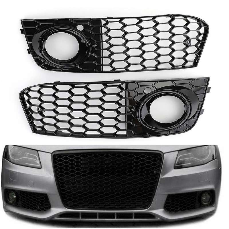 Black Car Front Fog Light Mesh Grille Cover for A4 B8 2009 2010 2011 2012 Fog Lamp Honeycomb Grille