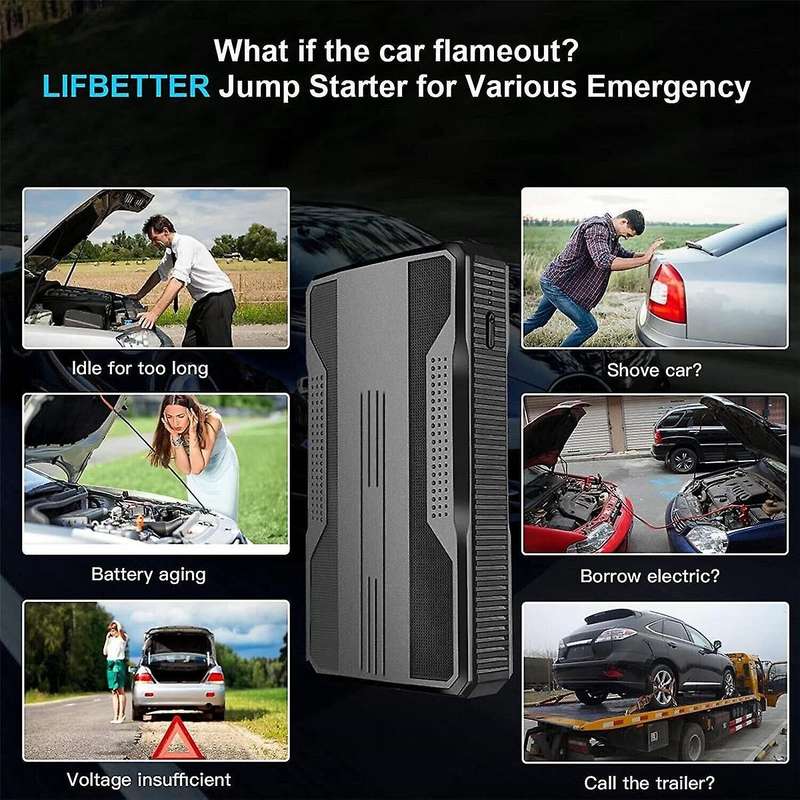Black Car Jump Booster Battery Charger Equipment Car Power Bank Car Emergency Power Car Emergency P