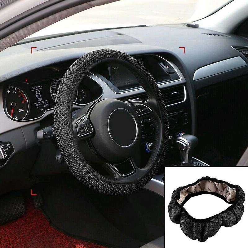 Black Car Steering Wheel Cover, Dust-Proof and Wear-Resistant, 15 Inches in Diameter, Suitable for V