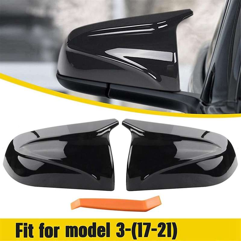 Black Car Rearview Mirror Cover Decor Cap Side Wing Mirror Cover Replacement for 2017-2021