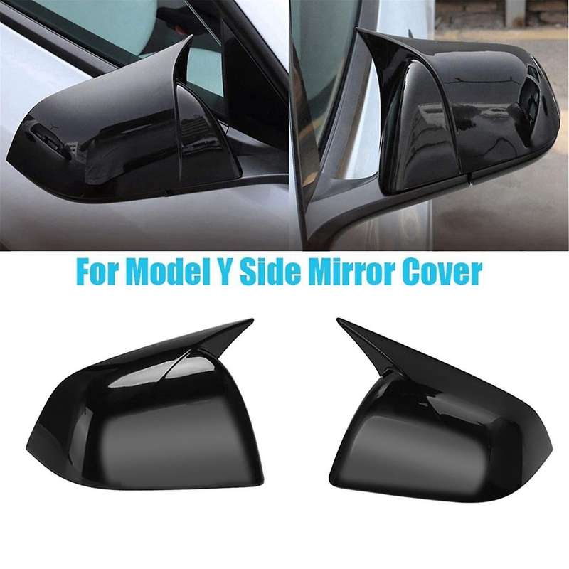 Black Carbon Fiber Black Car Horn Style Rearview Side Mirror Cover Caps for Model Y 2021 2022