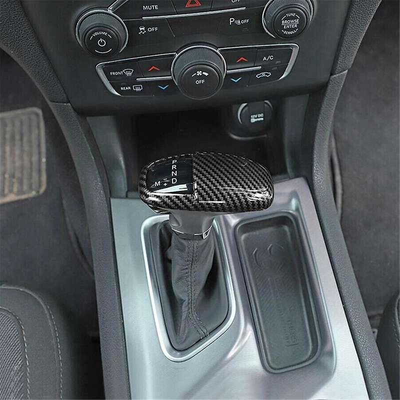 Black Carbon Fiber ABS Car Gear Shift Knob Cover Sticker Trim for Charger 2015-2020