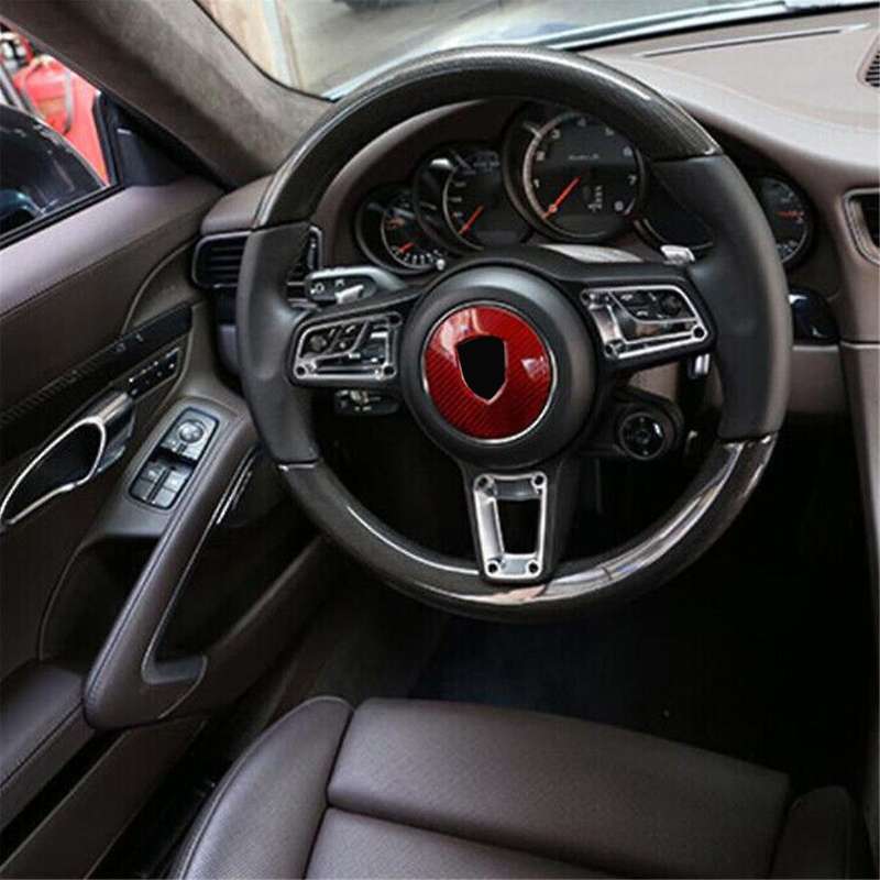 Black Carbon Fiber Steering Wheel Cover Trim for 718 2019-2023 Logo Circle Sticker