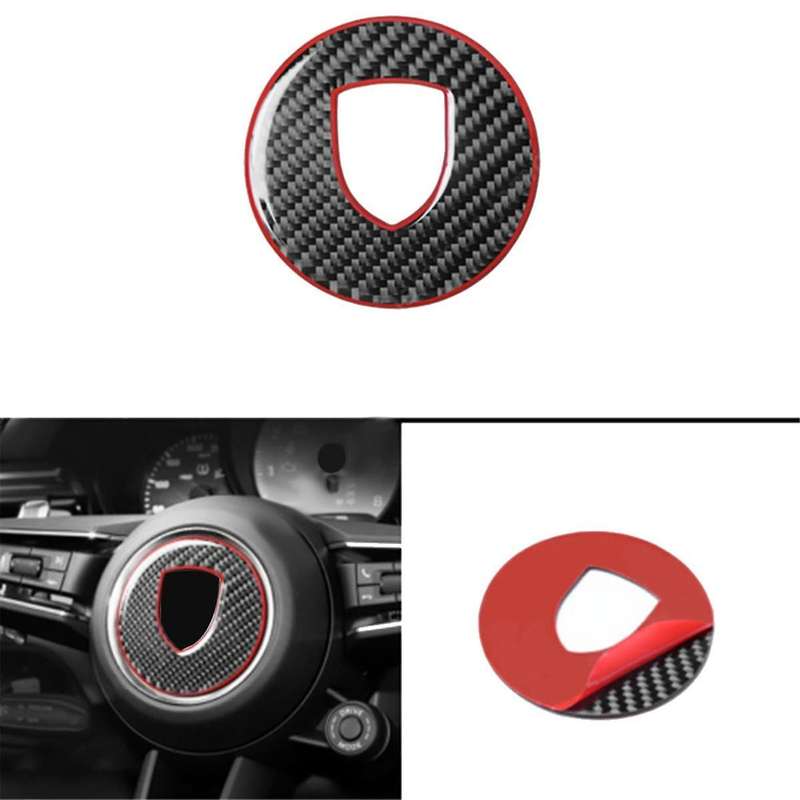 Black Carbon Fiber Steering Wheel Cover Trim for 718 2019-2023 Logo Circle Sticker
