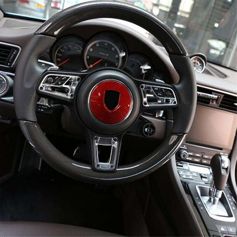 Black Carbon Fiber Steering Wheel Cover Trim for 718 2019-2023 Logo Circle Sticker
