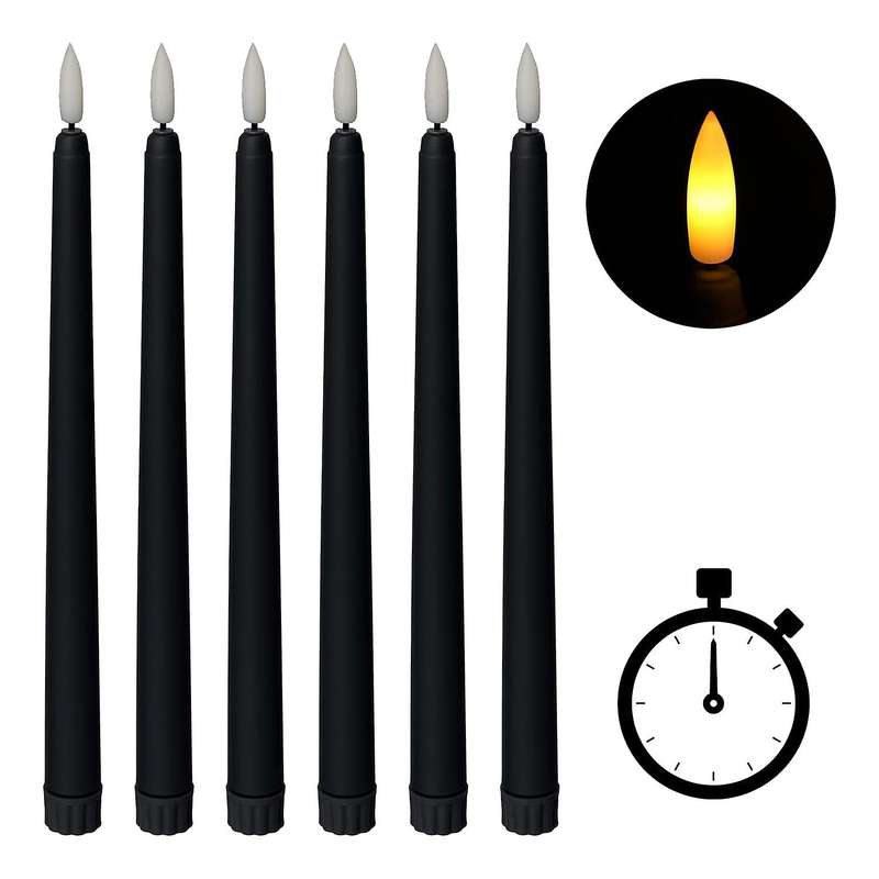 Black Cone Flameless Candles - 11 Inches (about 27.9 Cm), 6, Battery Powered, Led Flash with Wick, T