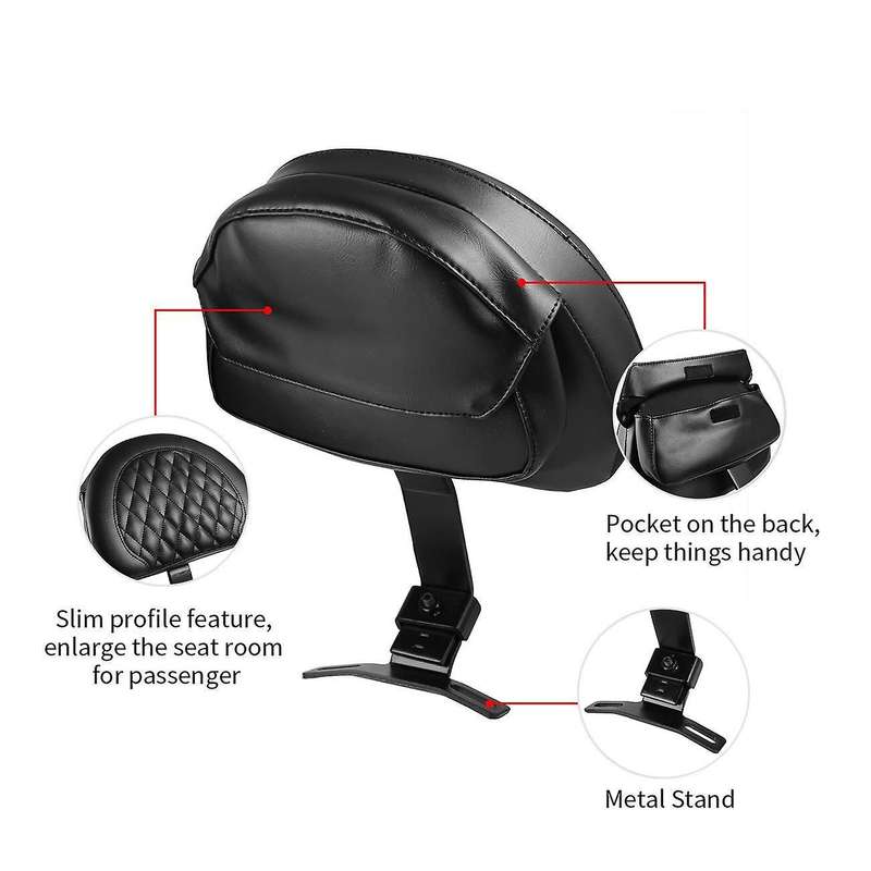 Black Driver Backrest Motorcycle Adjustable Plug-In Backrest with Pocket Fit for Softail 2007-2017