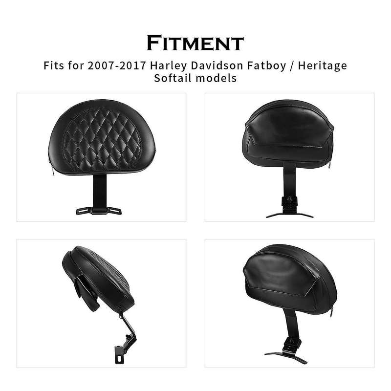 Black Driver Backrest Motorcycle Adjustable Plug-In Backrest with Pocket Fit for Softail 2007-2017