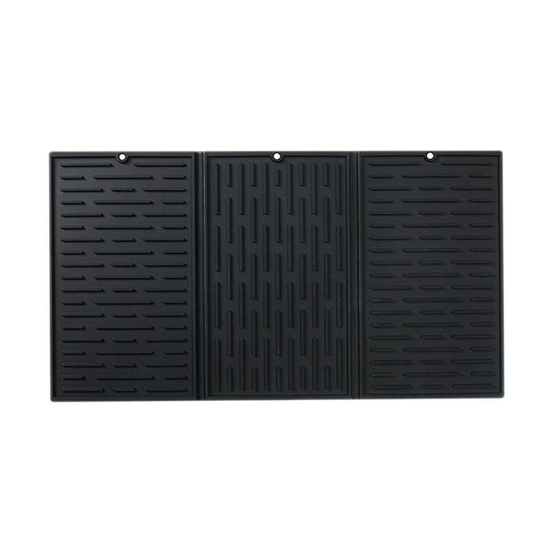 Black Foldable Tri-Fold Tableware Drying Mat Silicone Draining Mat for Kitchen Counters