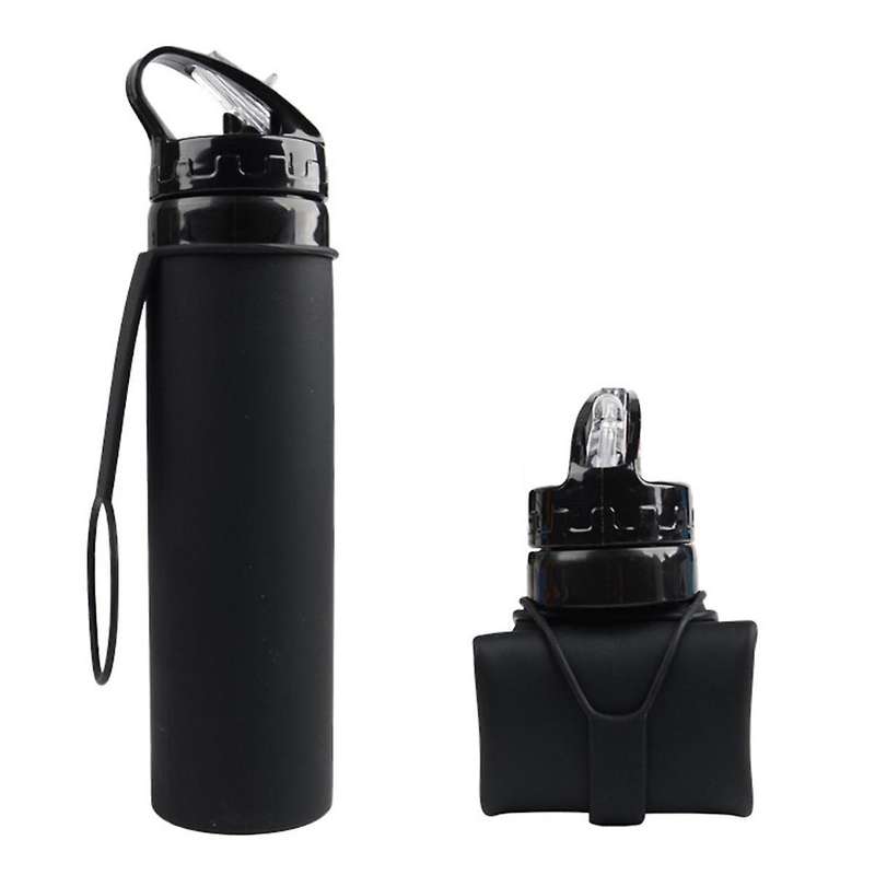 Black Folding Silicone 600ml Water Bottle Cycling Water Cup Portable Shatterproof Silicone Water Bot
