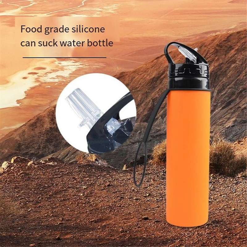 Black Folding Silicone 600ml Water Bottle Cycling Water Cup Portable Shatterproof Silicone Water Bot
