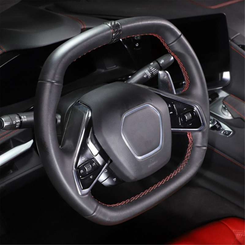 Black Forging Pattern Car Steering Wheel Ring Trim Cover Sticker for C8 2020-2023 Car Interior Acces
