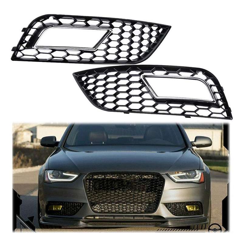 Black Front Bumper Fog Light Cover Honeycomb Grill for A4 B8.5 Standard Edition 2013-2016