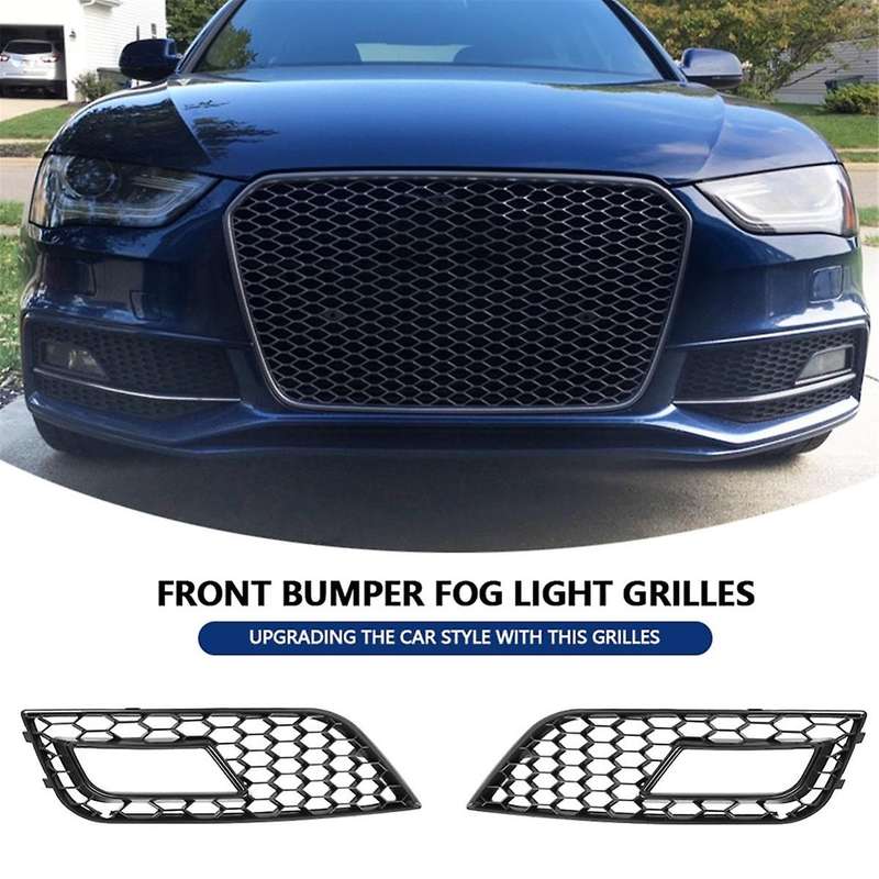 Black Front Bumper Fog Light Cover Honeycomb Grill for A4 B8.5 Standard Edition 2013-2016