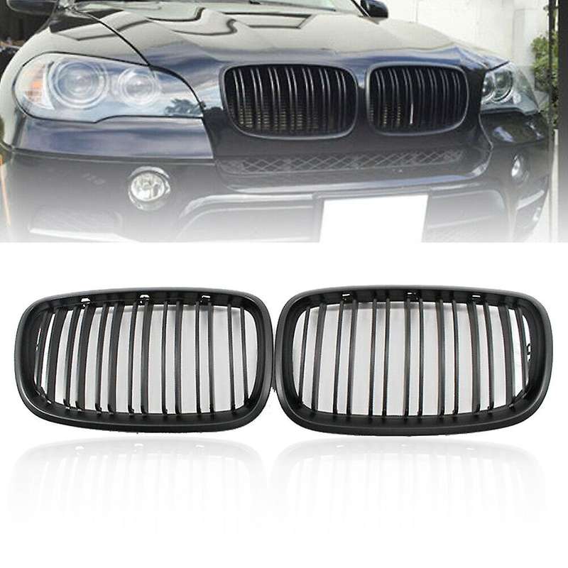 Black Front Bumper Dual Slat Front Kidney Grill Grille for  X5 X6 E70 E71 2007-2014