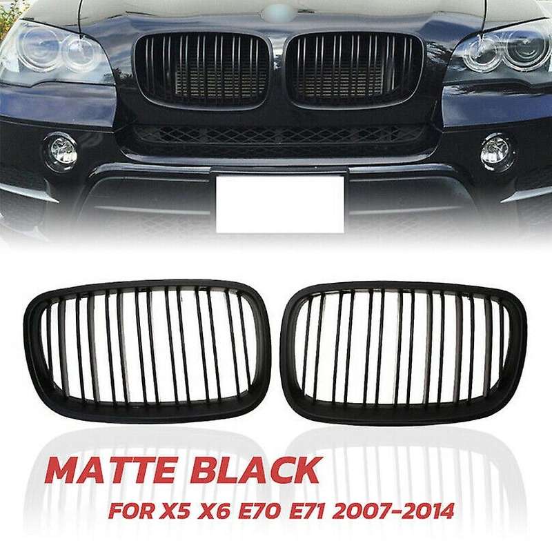 Black Front Bumper Dual Slat Front Kidney Grill Grille for  X5 X6 E70 E71 2007-2014