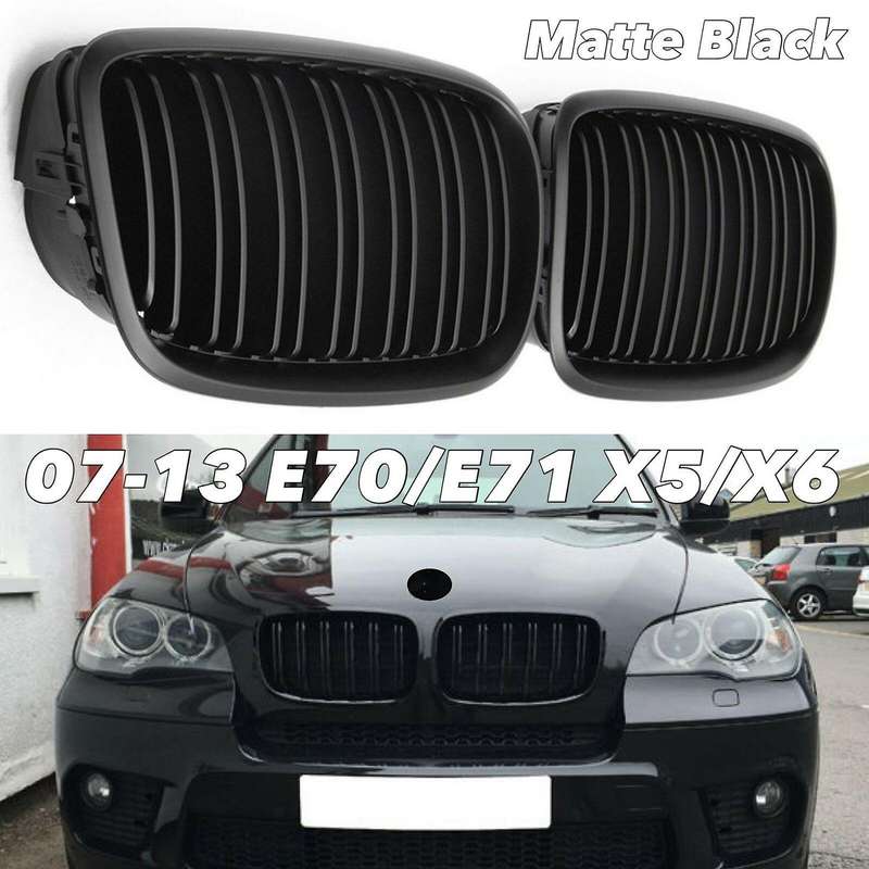Black Front Bumper Dual Slat Front Kidney Grill Grille for  X5 X6 E70 E71 2007-2014