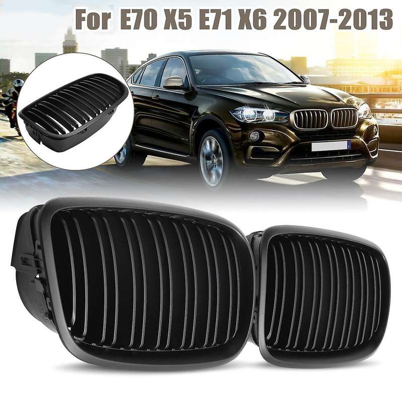 Black Front Bumper Dual Slat Front Kidney Grill Grille for  X5 X6 E70 E71 2007-2014