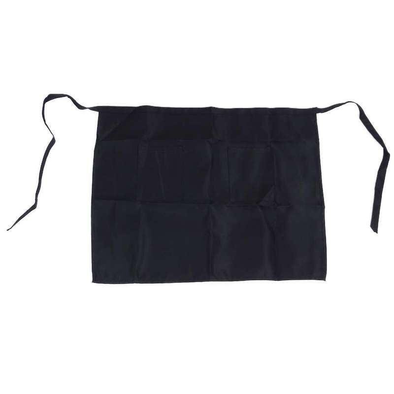 Black Half Apron Ladies Mens Chefs Waiter with 2 Pockets Short Waist
