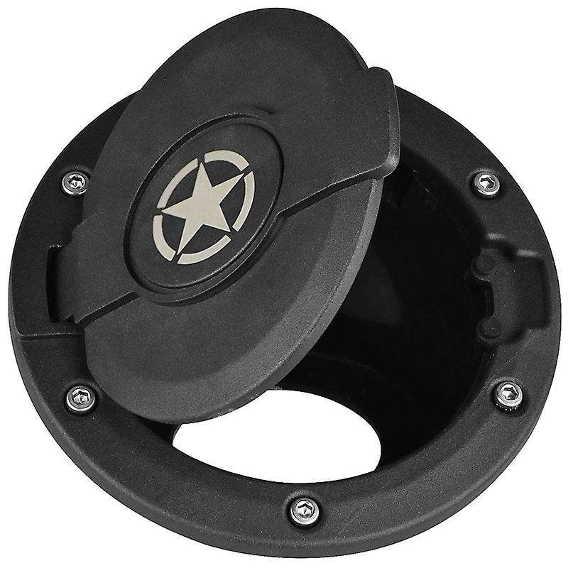 Black Gas Cap Fuel Filler Tank Door Cover with Star Logo for 07-18 JK Wrangler & Unlimited