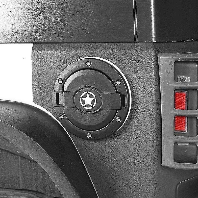 Black Gas Cap Fuel Filler Tank Door Cover with Star Logo for 07-18 JK Wrangler & Unlimited
