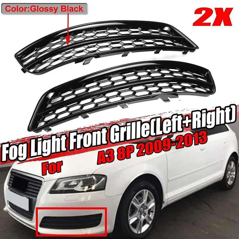 Black HONEYCOMB Car Front Fog Light Grill Cover for- A3 8P 2009-2013 8P0807682J / 8P0807681AA T94 Ho
