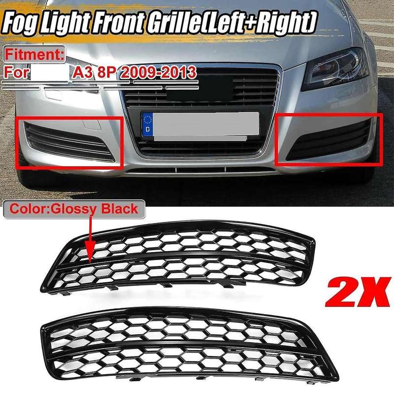 Black HONEYCOMB Car Front Fog Light Grill Cover for- A3 8P 2009-2013 8P0807682J / 8P0807681AA T94 Ho