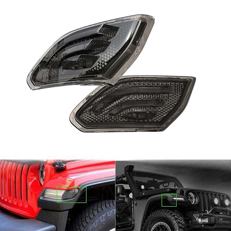 Black LED Dark Smoke Lens Front Side Markers LED Lights Turn Signal Light for JL 2018 2019