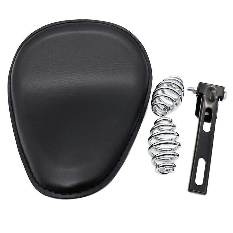 Black Motorcycle Seat Vintage Leather Solo Seat Cover 3inch Spring Swivel Bracket Seat for Chopper C