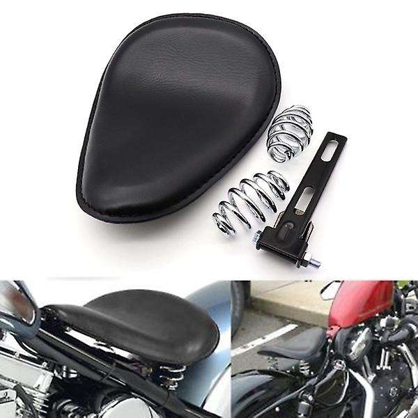 Black Motorcycle Seat Vintage Leather Solo Seat Cover 3inch Spring Swivel Bracket Seat for Chopper C
