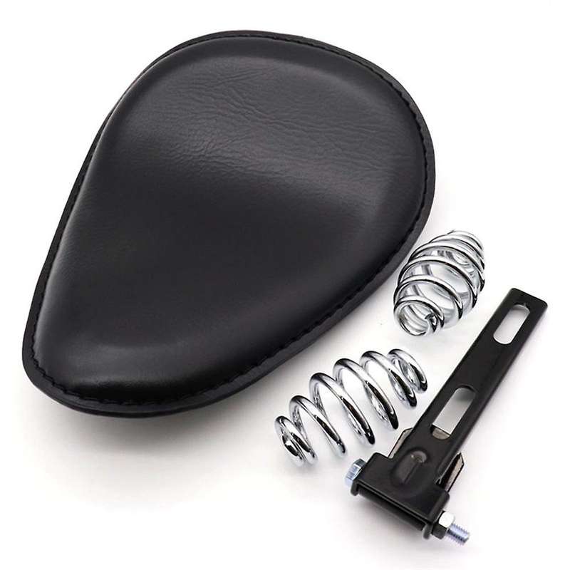 Black Motorcycle Seat Vintage Leather Solo Seat Cover 3inch Spring Swivel Bracket Seat for Chopper C