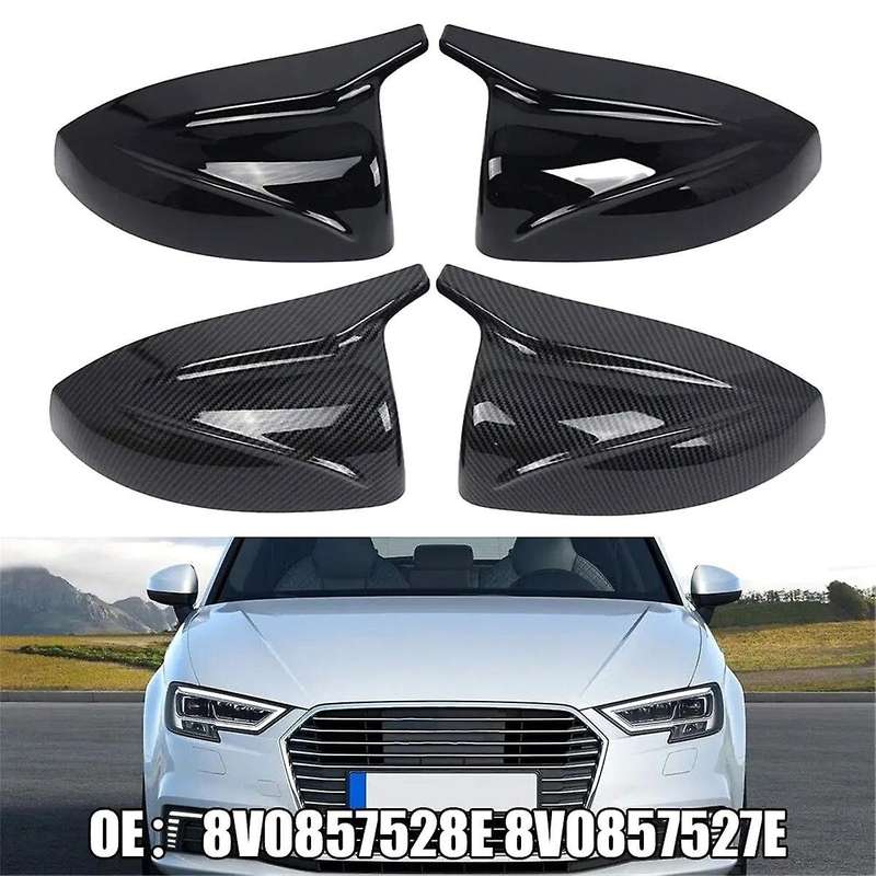 Black Replacement Mirror Covers for A3 S3 RS3 2014-2020 Rearview Mirror Housing